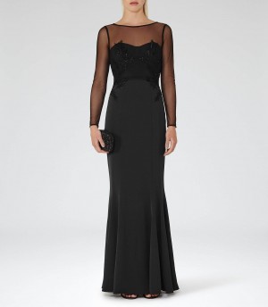 Reiss Lys Black Embellished Maxi Dress