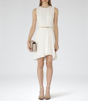 Reiss Rodia Off White Fit And Flare Dress