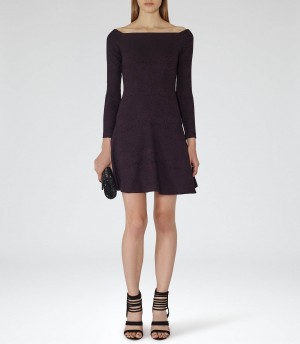 Reiss Tinsel Berry Jacquard Fit And Flare Dress