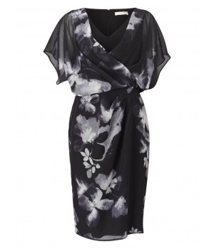 Jacques Vert Floral Wrap Soft Dress Multi Black Dresses