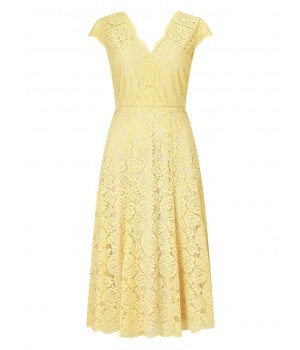 Jacques Vert Lace Godet Dress Multi Yellow Dresses
