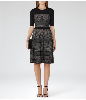 Reiss Alithia Black/pink Technique Knitted Dress