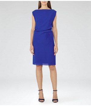Reiss Kier Sapphire Pleat-Detail Dress