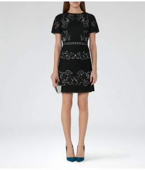 Reiss Tinley Black/nude Lace Dress