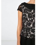 Jacques Vert Lace Chiffon Cowl Flare Dress Multi Black Dresses