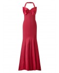 Jacques Vert Lorcan Bow Satin Maxi Dress Dark Red Dresses 10043533 | jacquesvertdressuk.com