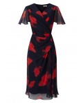 Jacques Vert Poppy Print Soft Dress Multi Navy Dresses 10044794 | jacquesvertdressuk.com