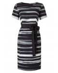Jacques Vert Textured Stripe Tie Wrap Dress Multi Black Dresses 10044697 | jacquesvertdressuk.com