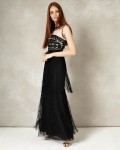 Phase Eight Black/Champagne Dresses Elizabeth Fringe Full Length Dress | jacquesvertdressuk.com