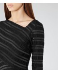Reiss Ailette Black Textured Stripe Dress
