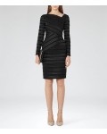 Reiss Ailette Black Textured Stripe Dress 29813320 | jacquesvertdressuk.com