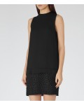 Reiss Coral Black Graphic-Overlay Shift Dress