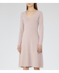 Reiss Emelia Powder Pink Knitted Fit And Flare Dress