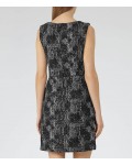 Reiss Enni Black/off White Jacquard Fit And Flare Dress
