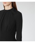 Reiss Irenina Black Pleat-Detail Dress