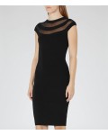 Reiss Karri Black Sheer-Panel Bodycon Dress