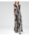 Reiss Lin Platinum/black Printed Maxi Dress