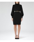 Reiss Lulu Black Velvet-Detail Dress 29821420 | jacquesvertdressuk.com