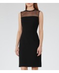 Reiss Madeline Black Mesh-Panel Dress