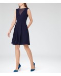 Reiss Marlowe Night Navy Sheer-Panel Fit And Flare Dress