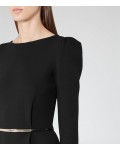 Reiss Nessa Black Puff-Sleeve Jersey Dress