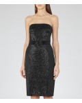 Reiss Olympia Black Strapless Embellished Dress