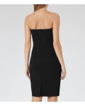 Reiss Sabbia Black Strapless Plisse-Detail Dress