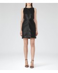 Reiss Sahara Black Leather Fit And Flare Dress 29902720 | jacquesvertdressuk.com