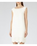 Reiss Vita Off White Laser-Cut Shift Dress