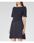 Reiss Zila Night Navy Textured Fit And Flare Dress