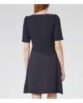 Reiss Zila Night Navy Textured Fit And Flare Dress